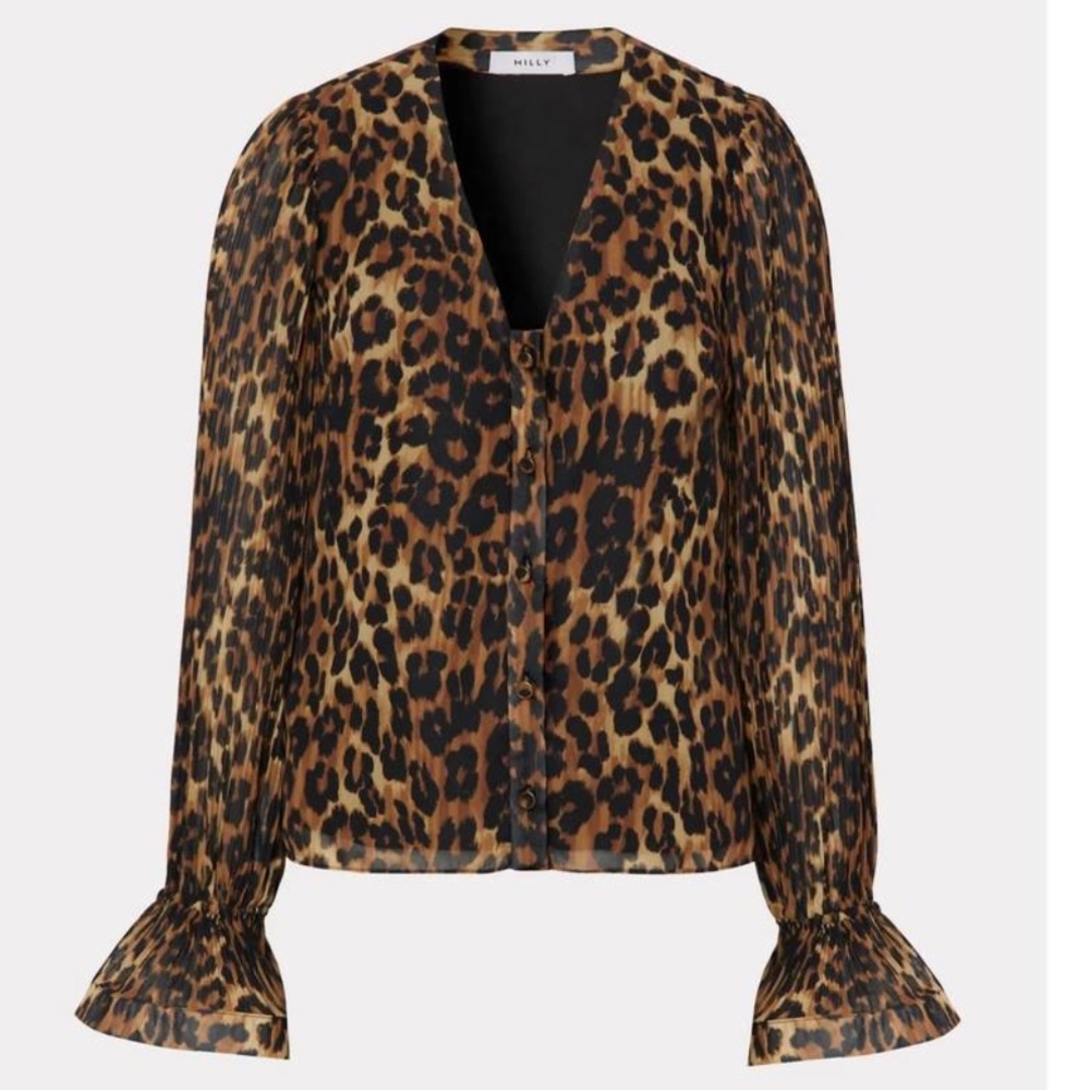 MILLY greer leopard top in multi Pleated Criss Cross Leopard Animal Print Small